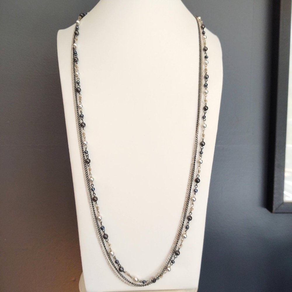 Long 3 strand bead and chain necklace